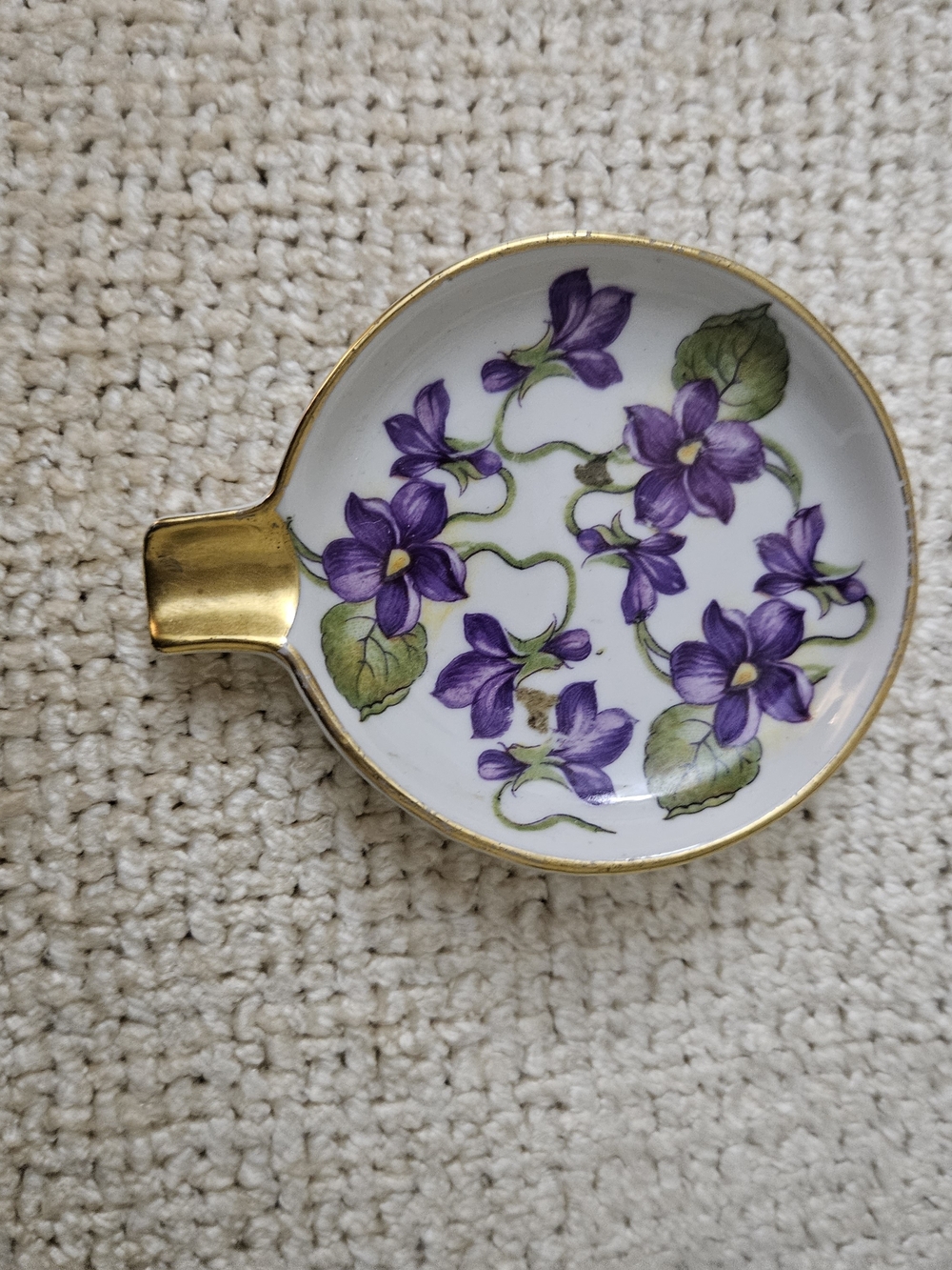 Vintage Mini Porcelain Ashtray/Trinket Dish Purple Violet Motif & Gold Trim #39